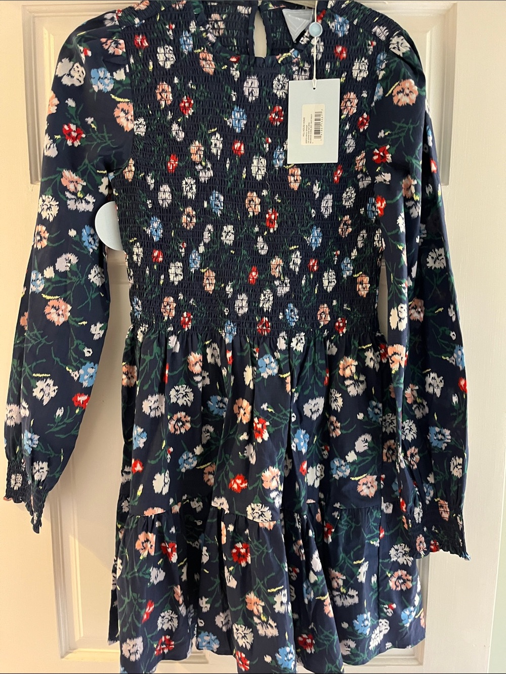 Hill House Navy Floral Smocked Long-Sleeve Dress for Girls